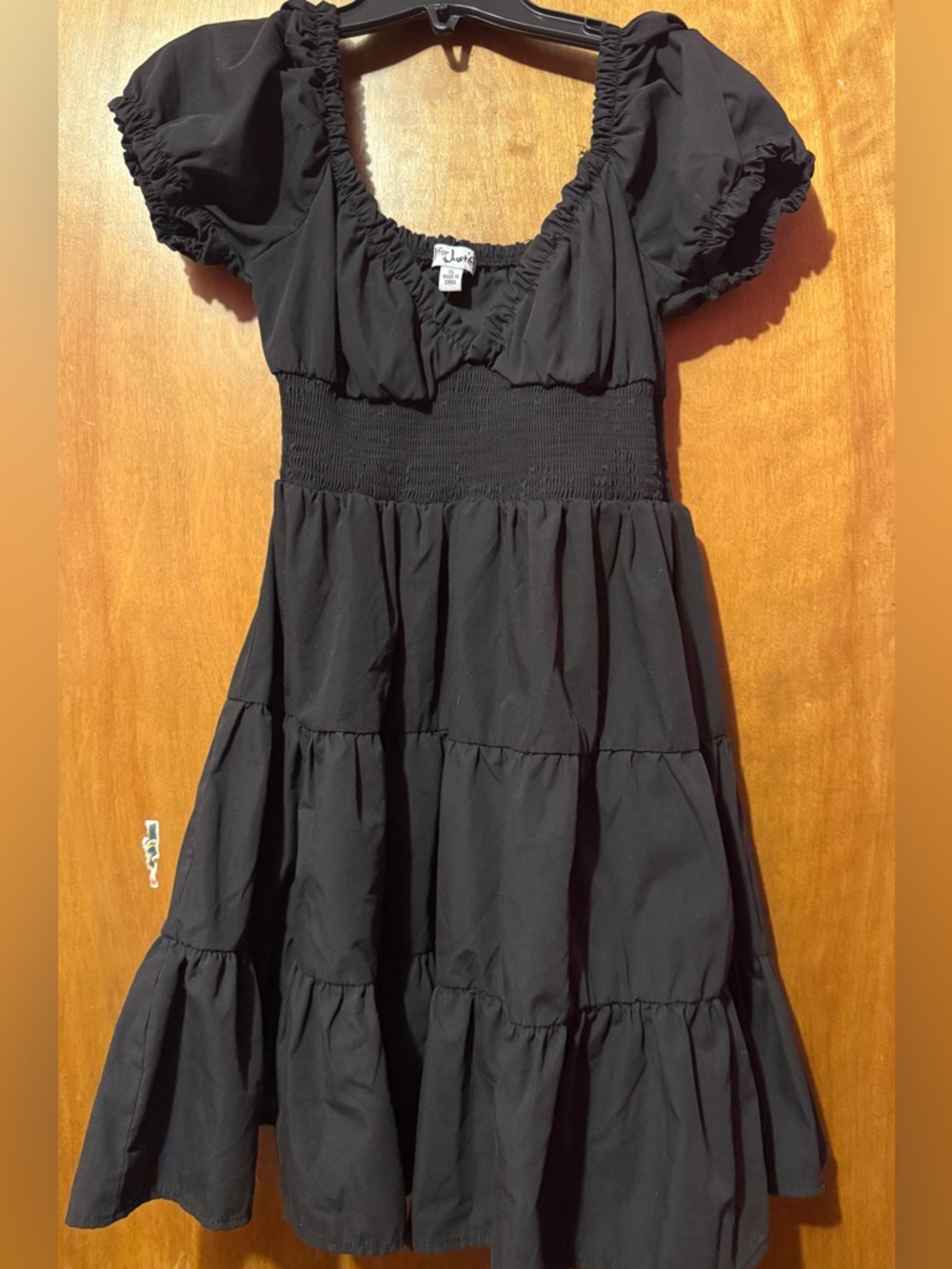 Black Puff-Sleeve Tiered Dress - Classic Style